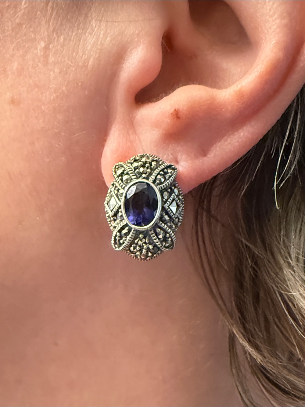 Judith Jack sterling amethyst marcasite earrings